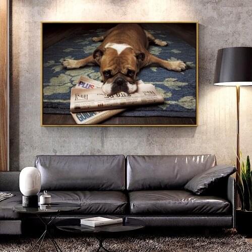 Artcozy Lying Down Funny Dogs Oil Canvas Painting for Home Decoration Wall Art Canvas Printings Spray Painting Animal Single