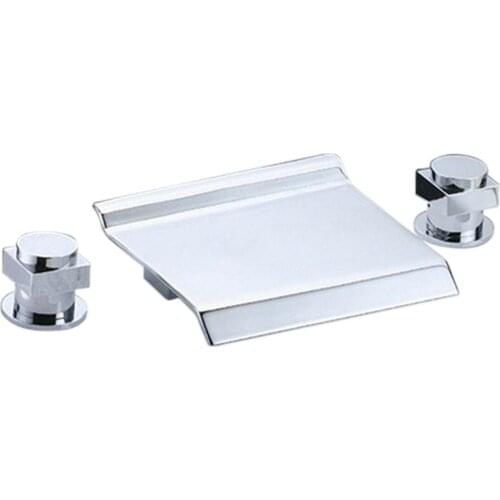 Free ship Widespread Dual Handles Waterfall Deck Mounted Bath tub Faucet Chrome