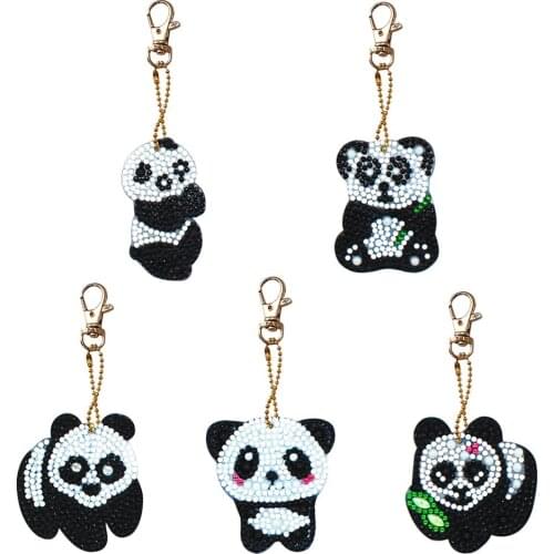 5pcs Panda Type DIY Diamond Painting Keychain Gift Special Shape Full Drill Diamond Embroidery Keychains for Women Kids Gifts