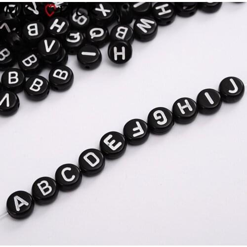 100pcs 7mm Acrylic Beads Black Round 26 Letter Alphabet Loose Spacer Beads for Jewelry Making DIY Bracelet Accessories Wholesale