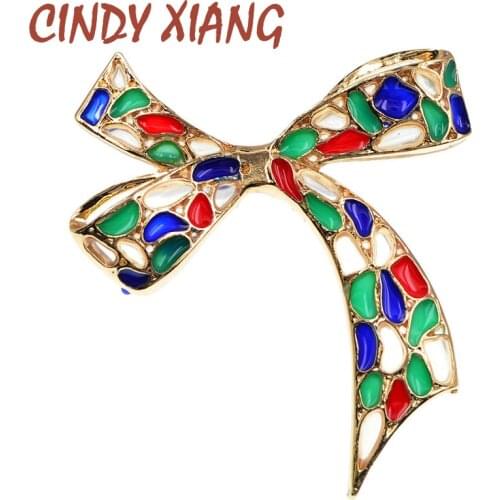 CINDY XIANG Lovely Multicolor Bow Bowknot Brooch Gold Color Enamel Metal Brooches For Women Girls Fashion Party Jewelry Gifts