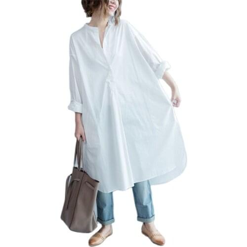 ARCSINX Long Shirt Dress Women Plus Size 4XL 5XL 6XL Mori Girl White Womens Dresses Spring Cotton Korean Womens Dress 3XL XXL