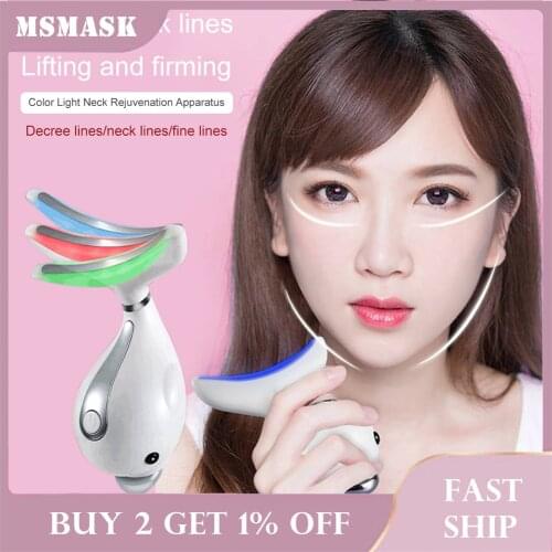 3 Colors Led Photon Therapy Neck and Face Lifting Massager Heating Skin Tighten Reduce Double Chin Anti-Wrinkle Neck Care Tool