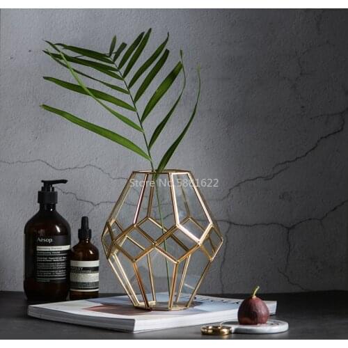 Hot Classic Flower Vases Metal with Crystal Glass Vase Home Decor Valentines Gift Tabletop Flower Pot Popular