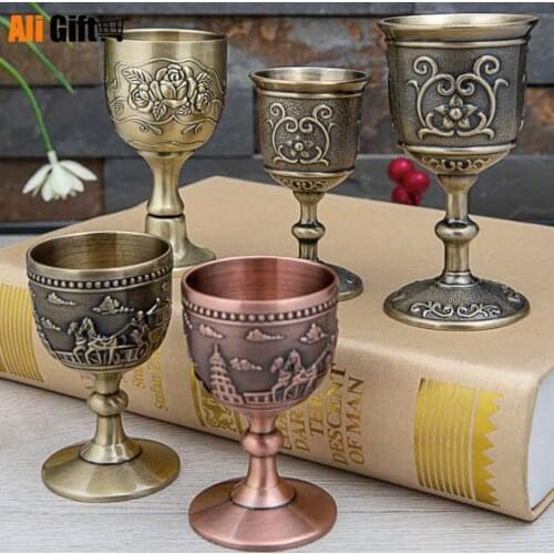 Classical Metal Wine Cup Handmade Small Goblet Household Copper Wine Glass Carving Pattern Creative Drinkware