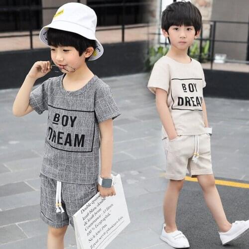 Boys 2pc clothing sets fashion plaid Letter tops and shorts Casual kids boy clothes sport suit 4-14 years Children Clothing set