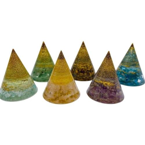 Mineraali Orgonite Pyramid Cone Resin Natural Crystals Stone Amethyst Citrine Gravel Reiki Aquamarine Gemstone Home Decorations