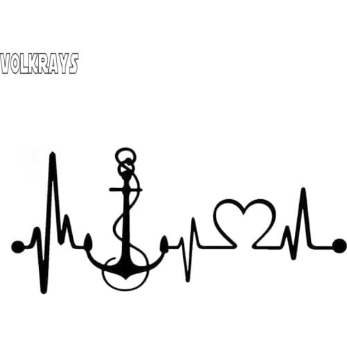 Volkrays Fashion Car Sticker Boat Anchor Heartbeat Monitor Accessories Reflective Waterproof Vinyl Decal Black/Silver,7cm*18cm