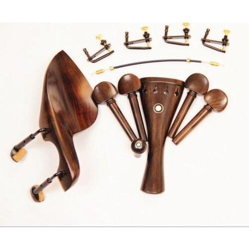 1 Set New Natural Ebony Wood 4/4 Violin Violino Accessories Chin Rest Tailpiece String Tuners Black Hook Clamps Installed