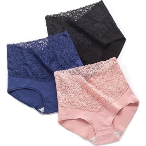 High Waist Solid Color Sexy Lace Underwear Women Traceless Briefs Underpants lingerie For Girls Plus Size Panties