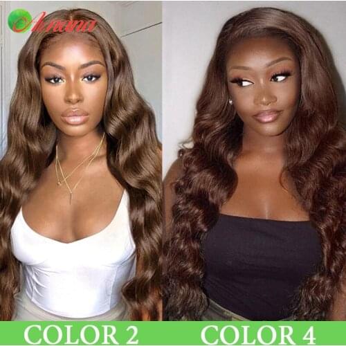 Color #2 #4 Brown Lace Front Wig Pre-Plucked Body Wave Human Hair Wig Transparent Lace Frontal Wigs For Black Women 30 Inch Long
