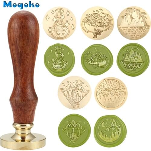 Mogoko 1x 30mm Moon and Mountain Wax Seal Stamp Retro Wood Classic Sealing Wax Stamps Envelope Card Decor Antique Seal Wax Stamp