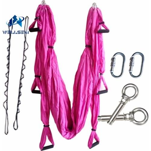 Complete Set Aerial Flying Anti-gravity Yoga Hammock Swing Yoga Belt +1 pair carabiners +1 pair Daisy Chain +1 pair ring mount