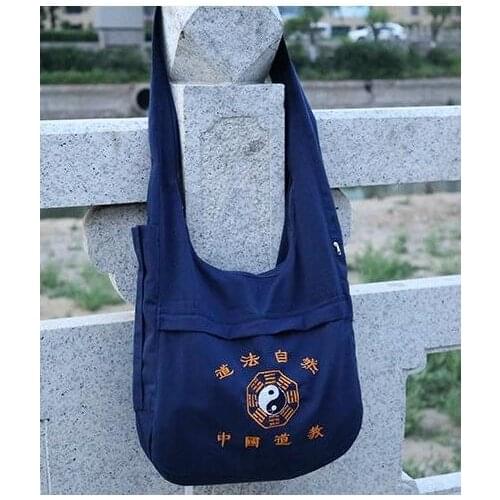 Blue Taoism priest tai chi bagua package bags monk bag Taoist tai chi crescent bag canvas bag