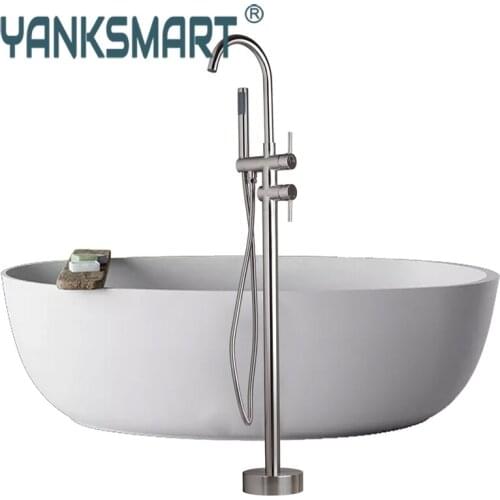 Bathtub Faucet Torneira Floor Mounted Nickel Brushed Bathroom Chrome Free Standing Floor Stand Bath Shower Faucet
