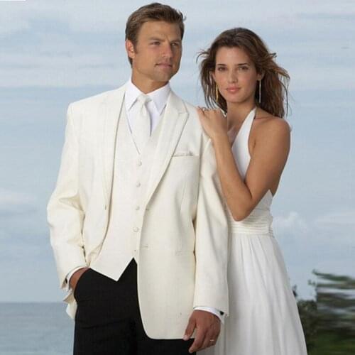 Wedding Suits Beach Groom Tuxedos 3 Pieces (Jacket+Pants+Vest) Trim Fit Bridegroom Men Suits Blazer