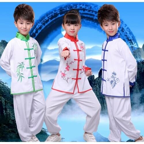 3 Color Martial Arts Uniform Kung Fu Suit Girls Boys Children Chinese Traditional Wushu Clothing Stage Performance Costume Set