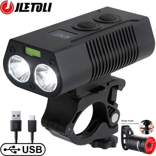 JLETOLI USB Rechargeable Bycicle Light Aluminum Alloy Bike Light Front Waterproof Flashlight for Cycling Bycicle Accessories