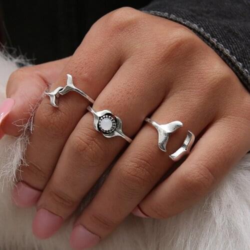 Vintage Fishtail Elephant Starfish Shape Ring Set for Women Ancient Silver Color Alloy Adjustable Rings Retro Gift LIVA GIEL