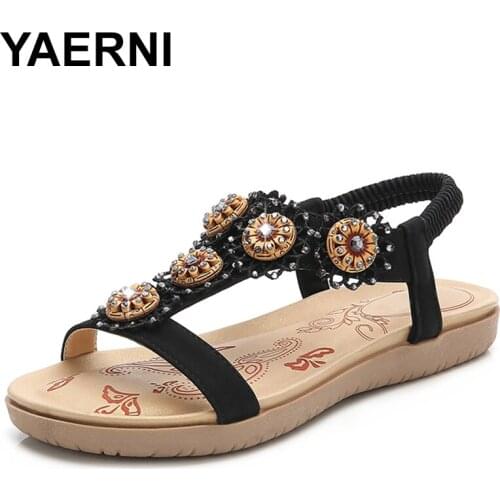 YAERNI Summer ladies shoes Roman Diamond flower fashion casual crystal shoes woman simpl comfortable women sandals plus size