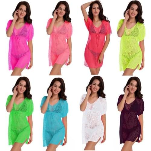 7 Colors Women Sexy Mesh Lace Long Skirt Smock Fashion Summer Ladies Bikini Outer Blouse Female Beach Dress Hollow Beach Skirt