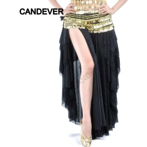 Women Belly Dance ear Skirt Solid Color Oriental Dance Suit High cut India Bollywood Unilateral Split Belly Dance Long Skirt