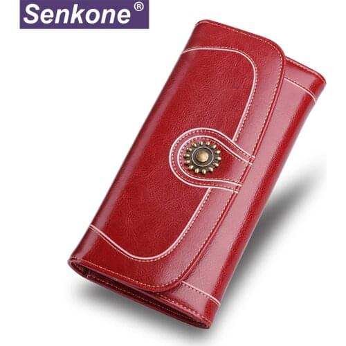 Womens Wallets Women Cowhide Leather Wallet Luxury Design Ladies Party Clutch Genuine Leather Red Purse Long Card Holder Wallet