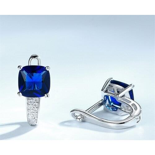 DY 925 Sterling Silver Earring With Gemstone Sapphire Glass And CZ Stone Banquet Luxury Clip Earring For Women Trendy Jewelry