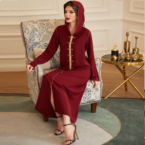 Great Quality Diamond Beading Muslim Robes Dress Hooded Red Muslim Abaya Peignoir Islamic Abaya Prayer Service Clothing F2650