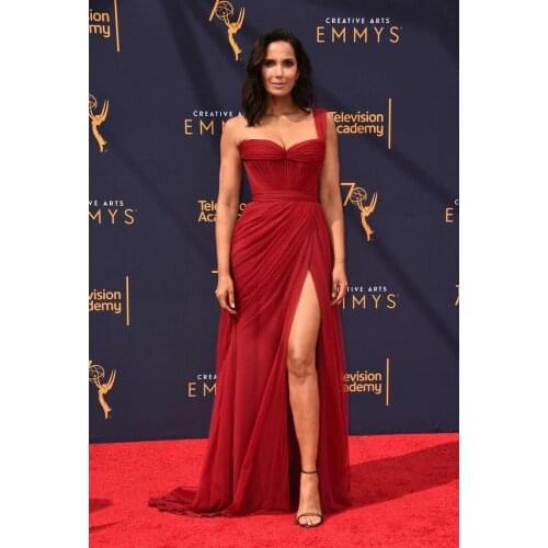 Long One Shoulder Chiffon Celebrity Dresses with Slit Pleated Mermaid Robe De Soiree Floor Length Formal Dresses for Women