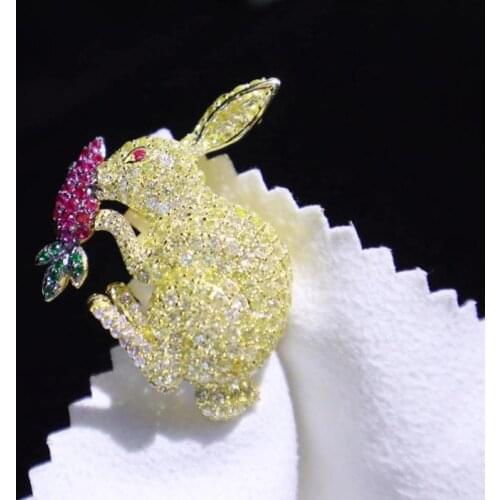 Cute romantic 925 sterling silver with cubic zircon rabbit and radish brooch fine jewelry for women & girl free shipping