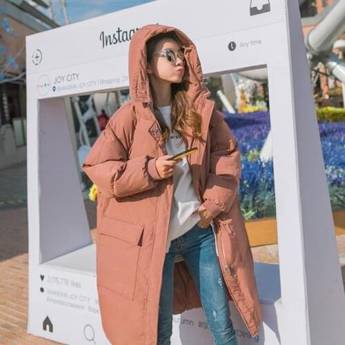 Winter Thickening Keep Warm Down Cotton Woman School Wind Will Pocket Long Fund Even Hat Cotton-padded Clothes Loose Coat