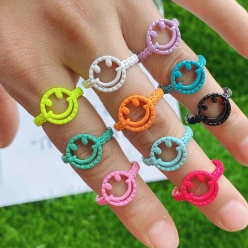 10PCS, Simple Cute Smiley Face Rings for Women 2021 Korean Fashion Enamel Statement Rings Charming Jewelry Anillos