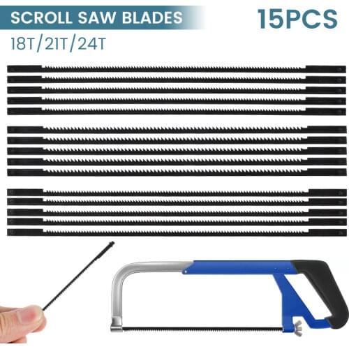 15pcs Pinned Scroll Saw Blades Woodworking Power Tools Accessories for DIY Wood Plastic Cutting Carbon Steel Saw Blades 133mm
