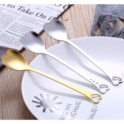 200pcs Dessert Sugar Stirring Spoon Stainless Steel Heart Shaped Coffee Spoon Ice Cream Yogurt Honey Spoon Kitchen Hot Gift
