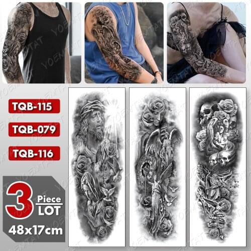 3 pcs/lot Large Arm Sleeve Tattoo Angel Dove Waterproof Temporary Tatto Sticker Cross Wings Body Art Full Fake Tatoo Women Men