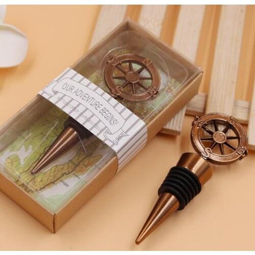 300pcs Compass Adventure Travel Wine Bottle Stopper Wedding Favor vintage bronze compass Wine Bottle Stopper Gifts Favor SN301