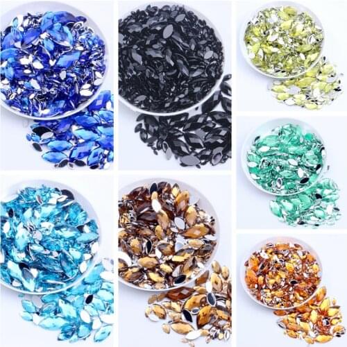 7x15mm 50pcs Many Colors Acrylic Rhinestones Flat Back Marquise Earth Facets Glue On Beads DIY Crafts Scrapbooking Decorations