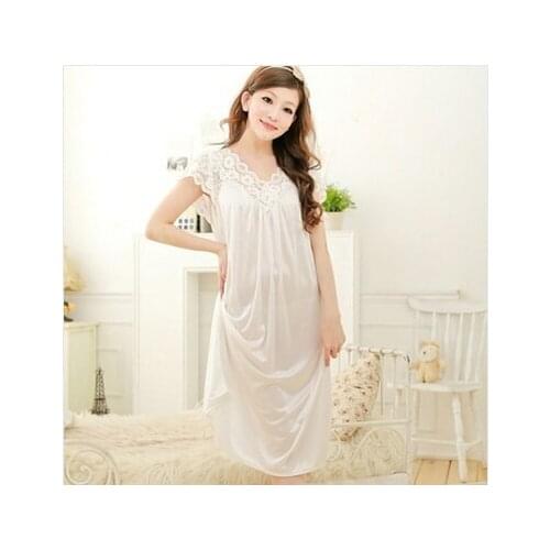 Free shipping women White lace sexy nightdress girls plus size Large size Sleepwear nightgownY02-1