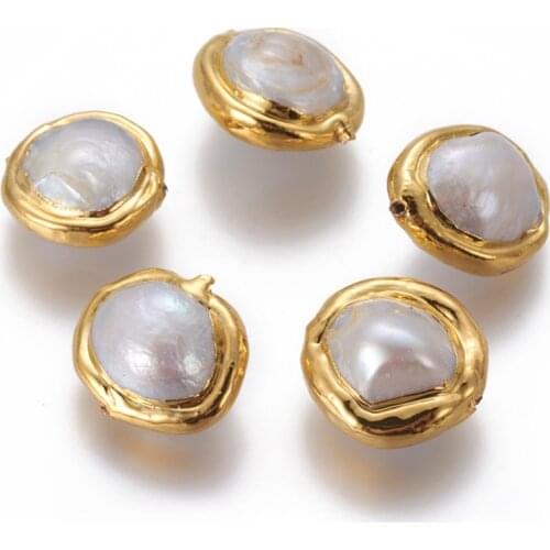 10pcs Natural Freshwater White Pearl Beads with Brass Findings Nuggets Loose Beads for Bracelet Jewelry Making Earrings Golden