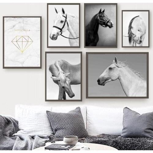 Black White Horse Animal Minimalist Quote Wall Art Canvas Painting Nordic Posters And Prints Wall Pictures For Living Room Decor
