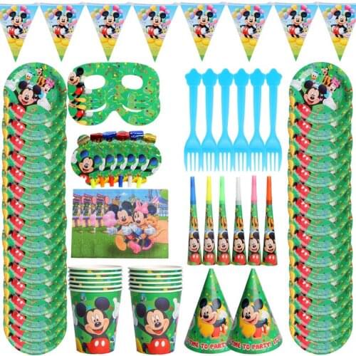 Disney Mickey Mouse Green Cartoons Theme Party Supplies Disposable Tableware Set For Decorations Kids Favor Gifts Baby Shower