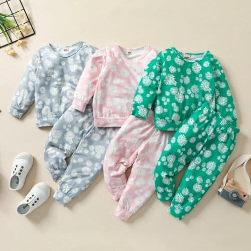 Baby Girl Long Sleeve + Trousers Spring Atuumn, Little Daisy Flower Elastic Waist Classic Round Neck Clothing