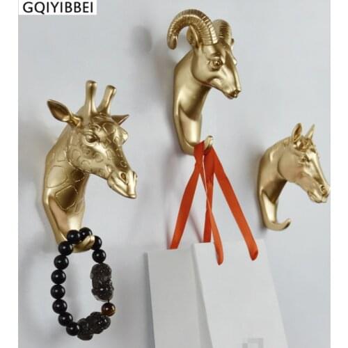 GQIYIBBEI Creative 3D Animal Head Hook Resin Craft Key/Cap/Clothes Claw Mural Decorative Hooks Ornament Hanger