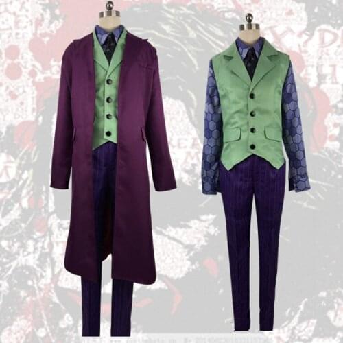 Halloween Horror Party Cos Man Female Cosplay Clown Dark Knight Cosplay Daily Uniform 6in1 Shirt+jacket+vest+pants+belt+gloves