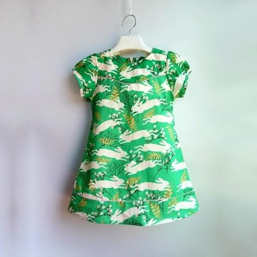 Girls /baby cotton dress printed rabbit cartoon kids summer dress baby girls woven casual dress