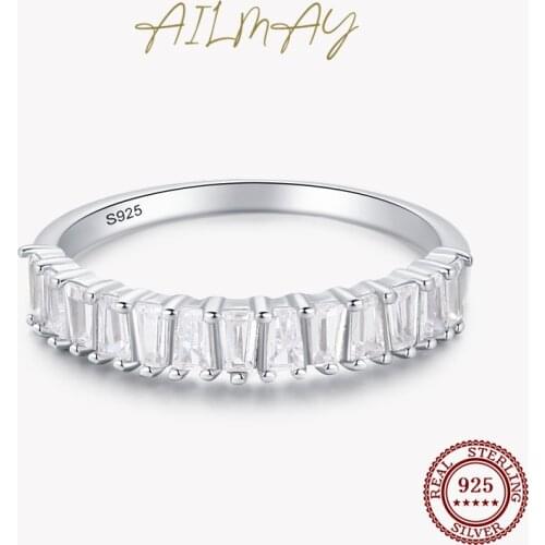 Ailmay Transparent Trapezoidal Zircon Combination Genuine 925 Sterling Silver Finger Ring For Fine Female Fashion Jewelry