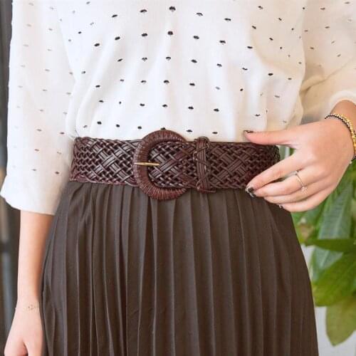 Fashion cowhide braided belt with skirt belt leather ladies wild widened dress girdle wide belt 5.8cm