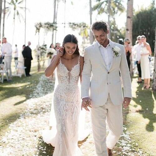 ANNIEBRITNEY Ivory 2 Piece Men Slim Fit Business Linen Summer Suit 2020 Summer Groom Wedding Tuxedo Tailor Made Casual Men Suit