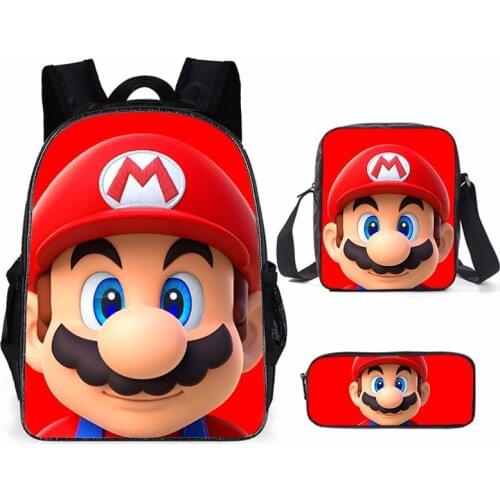 3pcs 3D Mario Bros Anime School Bag Set Kids Bagpack Children Backpack shoulder bag Pencil Case Set Mocila Infantil